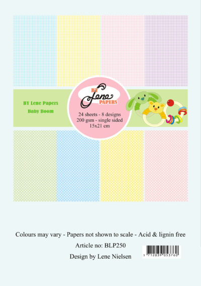 BLP250 By Lene paperpad Baby Boom karton papir pastelfarver gingham ternet prikket