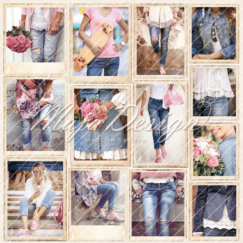 DEN-1038 Maja Design Design paper Snapshots Girls in Jeans die-cuts konfirmation konfirmand konfirmandinde pige kort karton ripped jeans