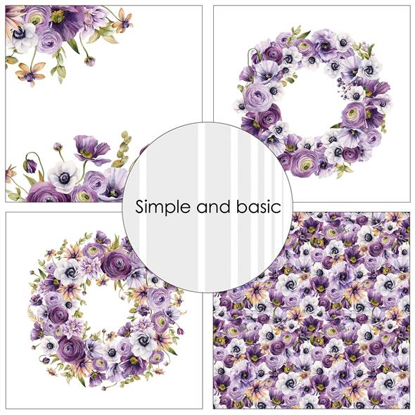 SBP731 Simple and Basic design papers Purple Floral Mood lilla karton papir blomster kranse karton papir violet