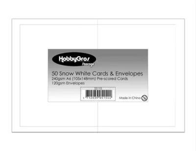 SS115 HobbyGros Storage 50 sæt A6 Kort-Kuverter Snow White kortbaser