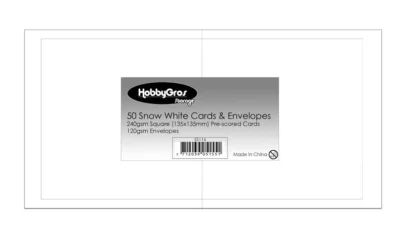 SS116 HobbyGros Storage 50 sæt 13,5x13,5 Kort-Kuverter Snow White kortbaser kvadratisk