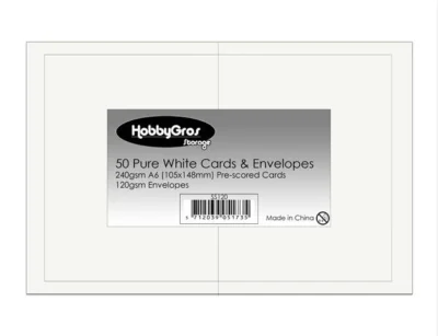 SS120 HobbyGros Storage 50 sæt A6 Kort-Kuverter Pure White kortbaser