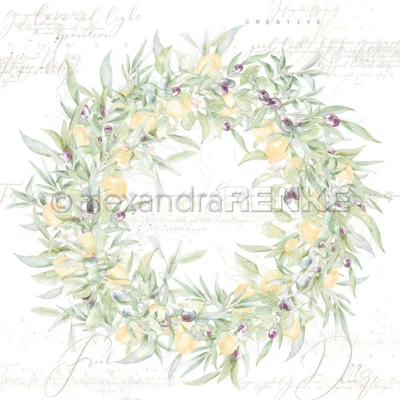 10.2701 Alexandra Renke Design Paper Lemon & Olive Wreath karton papir oliven krans citroner