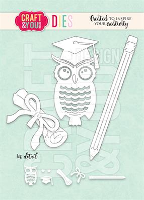cw292 Craft & You Dies Set with Owl Student ugle blyant diplom afgangseksamen sløjfe