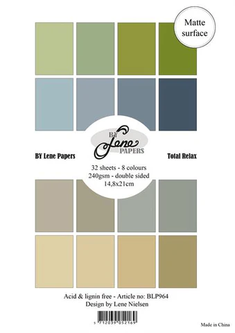 BLP964 By Lene Paperpad Solid Colours - Total Relax karton papir grøn blå sand grå
