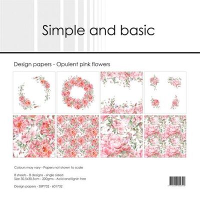 SBP732 Simple and Basic Design Papers Opulent Pink Flowers lyserød pink karton papir blokke kranse blomster