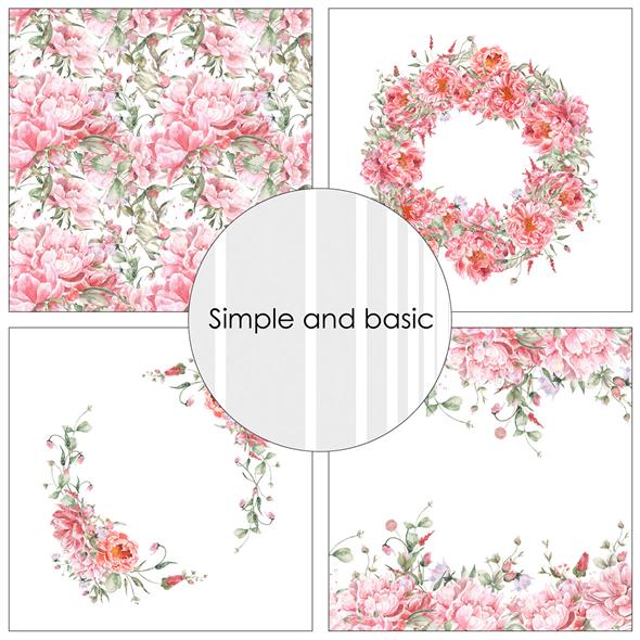 SBP732 Simple and Basic Design Papers Opulent Pink Flowers lyserød pink karton papir blokke kranse blomster