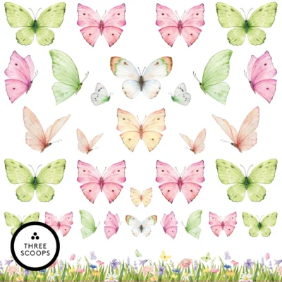 TSD0200 Three Scoops Design karton Smagen af Sommer Sommerfugle Pink Grøn karton papir sommerfugle sommerfugle lyserød lysegrøn