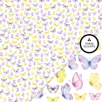 TSD0201 Three Scoops Design karton Smagen af Sommer Sommerfugle Lilla Gul karton papir lysegul lilla violet lyserød