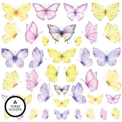 TSD0201 Three Scoops Design karton Smagen af Sommer Sommerfugle Lilla Gul karton papir lysegul lilla violet lyserød