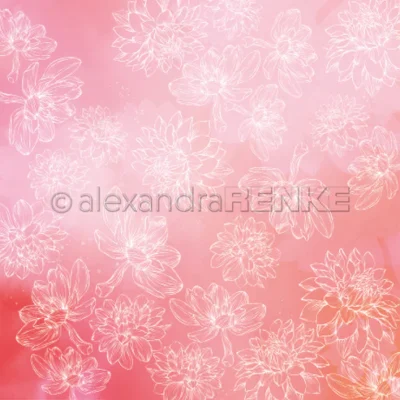 10.2641 Alexandra Renke Design Paper Tender Blossoms on Dahlia Red hvide karton papir blomster silhuetter rød lyserød rosa pink