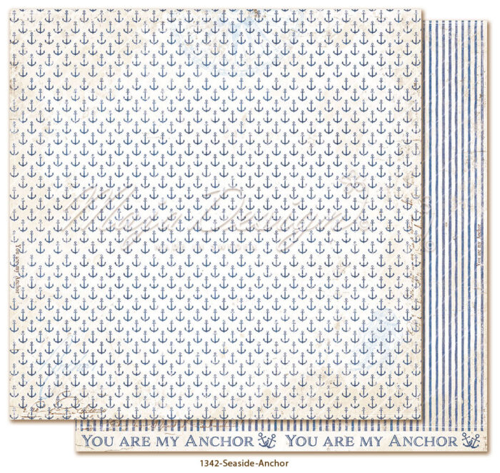 1342 Maja Design karton Seaside Anchor anker ankre søtema havtema mørkeblå striber