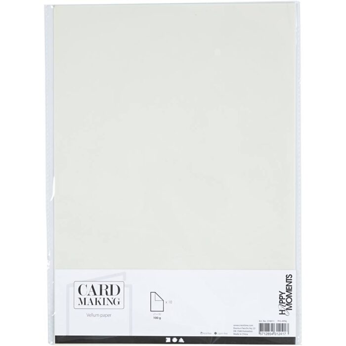 224811 Pergamentpapir A4 Råhvid 10 ark vellum karton papir transparent karton hvid