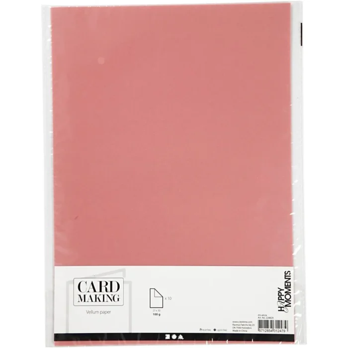 224829 Pergamentpapir A4 Lyserød 10 ark vellum karton papir transparent karton lyserød rosa