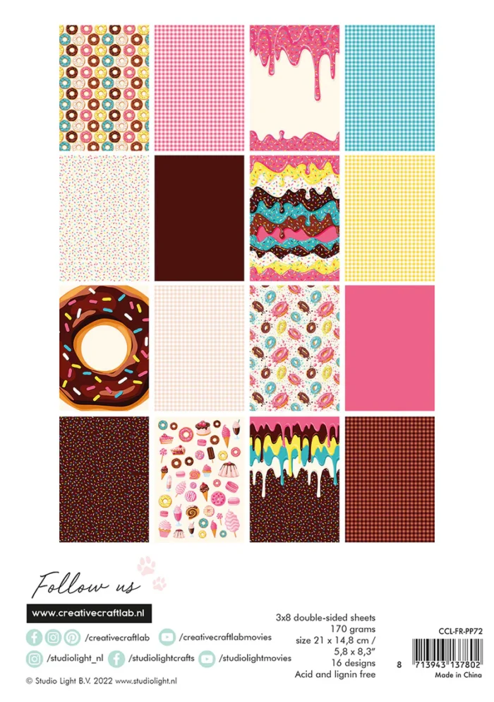 CCL-FR-PP72 Studio Light Paper Pad Donuts About You doughnut kager ternet gingham macaroons slik konfetti krymmel