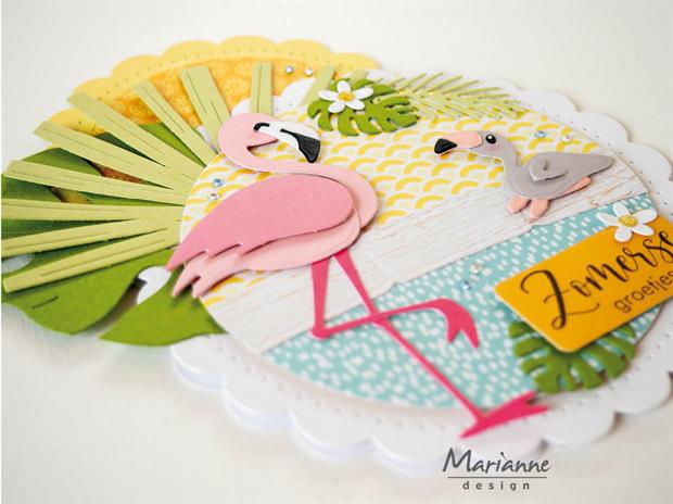 LR0870 Marianne Design dies Palmetto Fan palmeblad COL1549 Marianne Design dies Eline's Flamingo Family sommerhat blomster