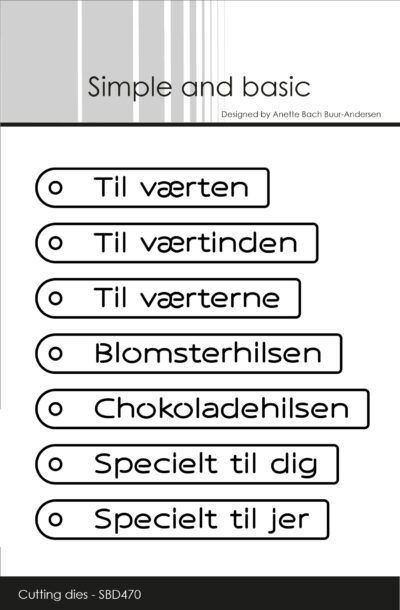 SBD470 Simple and Basic die Danish Tag Texts tags tekster dansk til værten værtinden værterne blomsterhilsen chokoladehilsen specielt til dig specielt til jer