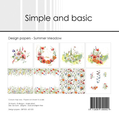 SBP533 Simple and Basic Paper Pad Summer Meadow valmue blomster sommerfugle karton papir sommerfugle blokke