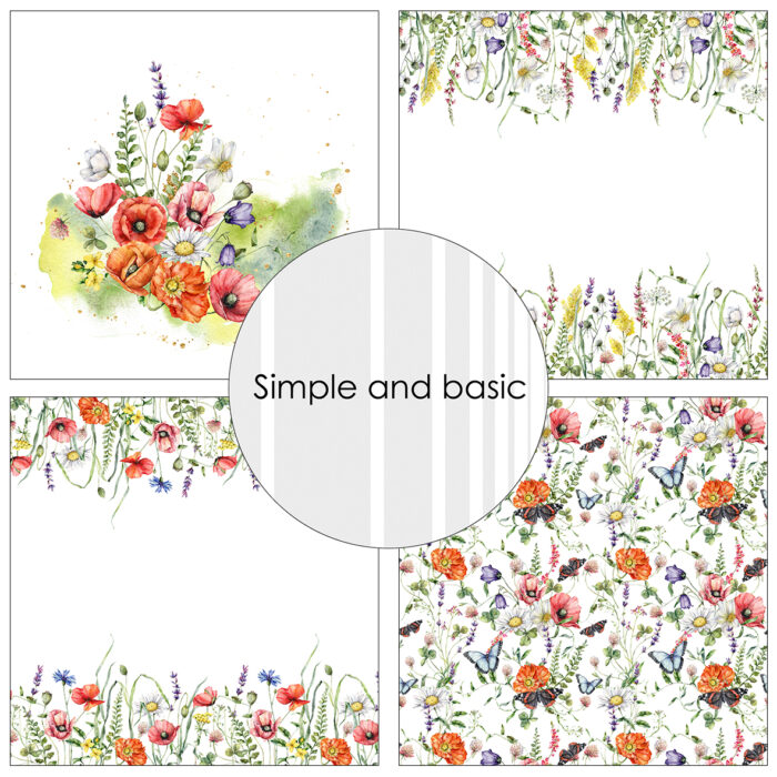 SBP533 Simple and Basic Paper Pad Summer Meadow valmue blomster sommerfugle