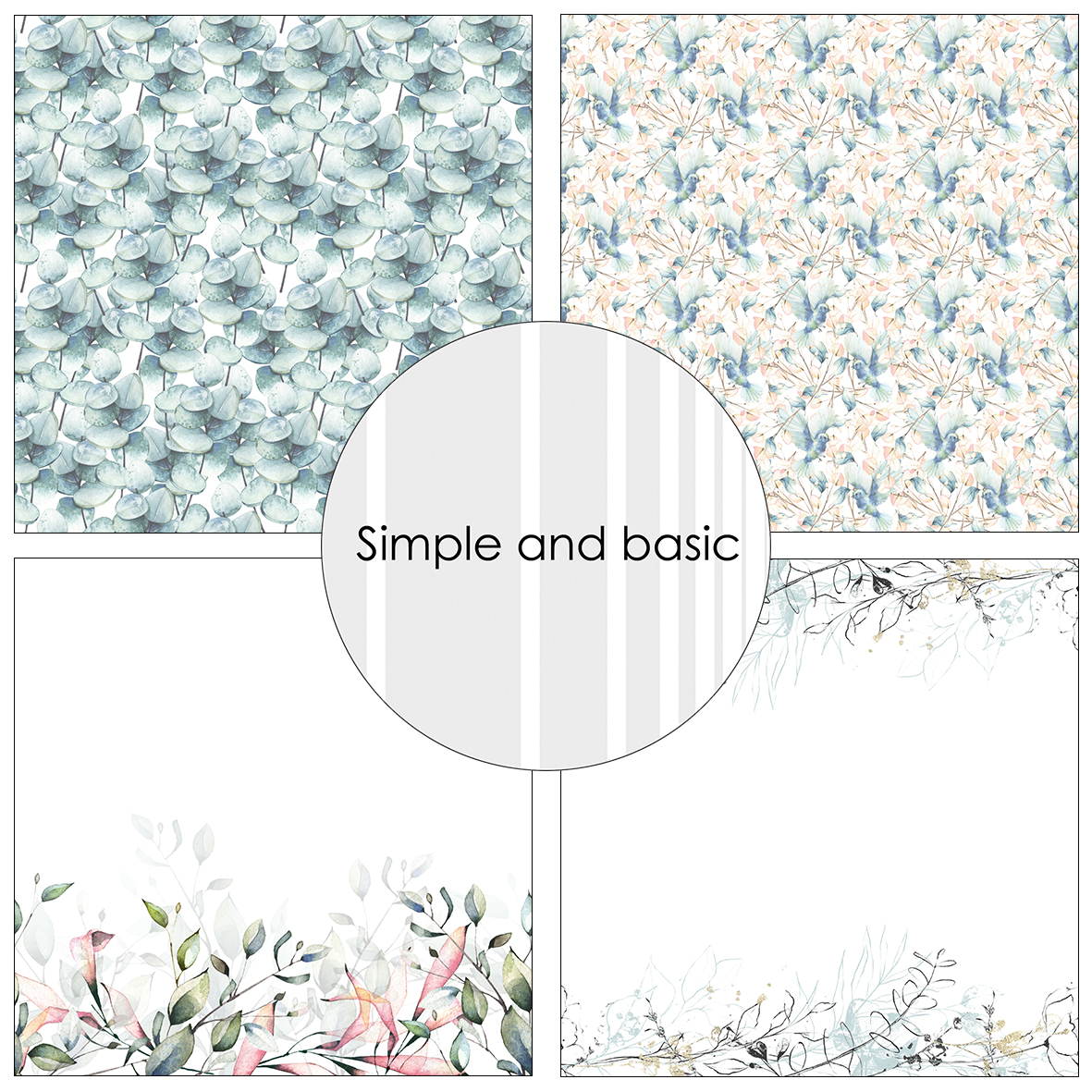SBP534 Simple and Basic design papers A Sense of Clarity karton papir eukalyptus eucalyptus blade kranse splat