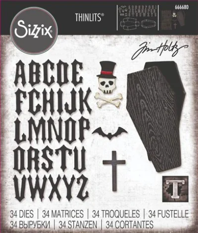 666680 Sizzix/Tim Holtz Thinlits die Vault Coffin Box kiste æske boks skelethoved kors flagermus hat tophat