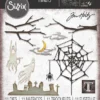 666684 Sizzix/Tim Holtz Thinlits die Vault Fright Night edderkopper edderkoppespind spøgelser graveyard gravplads grene skyer måne