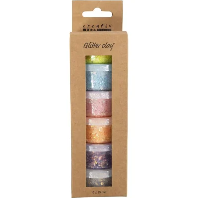 78745 Glitter Clay 6 ds. 20 ml. Pastelfarver glimmer ler formbar ler