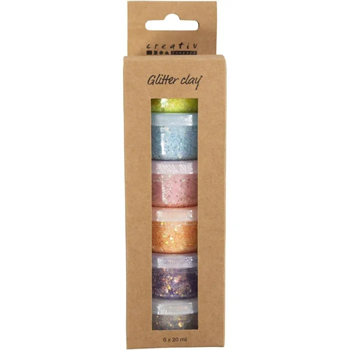 78745 Glitter Clay 6 ds. 20 ml. Pastelfarver glimmer ler formbar ler