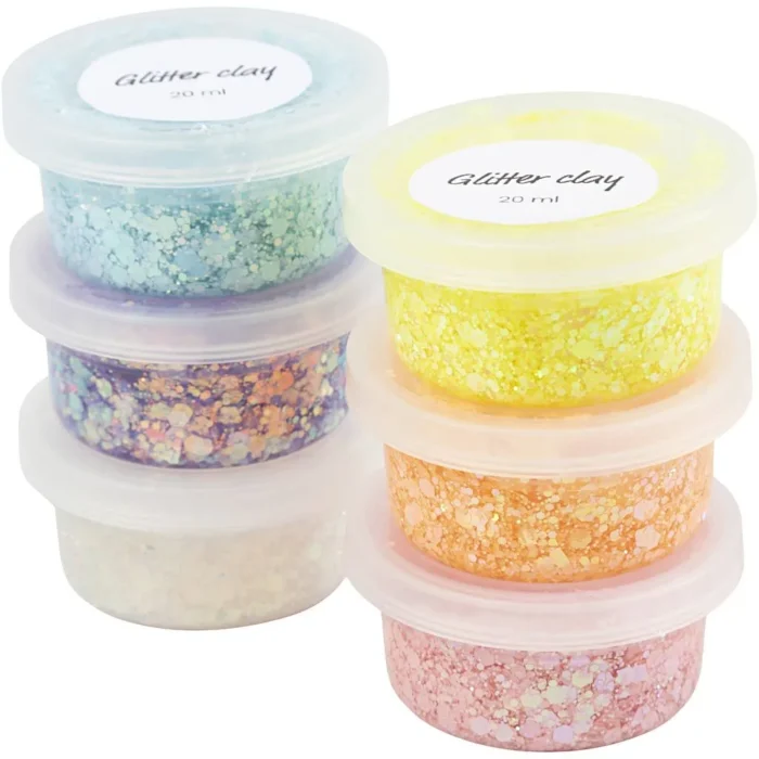 78745 Glitter Clay 6 ds. 20 ml. Pastelfarver glimmer ler formbar ler