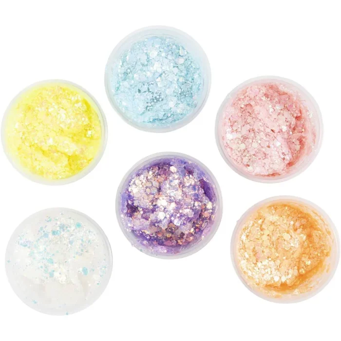 78745 Glitter Clay 6 ds. 20 ml. Pastelfarver glimmer ler formbar ler