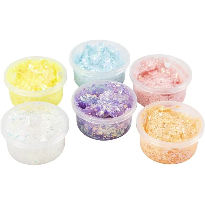 78745 Glitter Clay 6 ds. 20 ml. Pastelfarver glimmer ler formbar ler