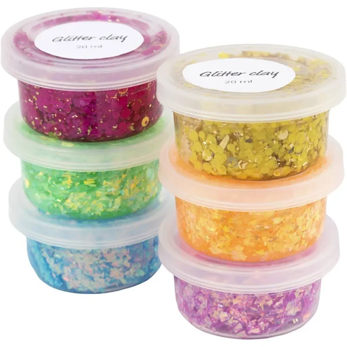 78746 Glitter Clay 6 ds. 20 ml. Ass. Farver glimmer ler formbar ler