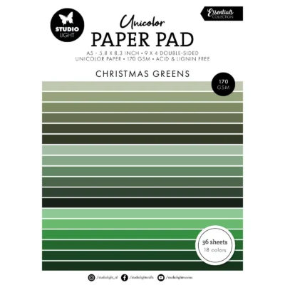 SL-ES-UPP206 Studio Light Paper Pad "Christmas Greens" karton papir blok nuancer af mørkegrønne lysegrønne Julefarver karton papir Unicolor
