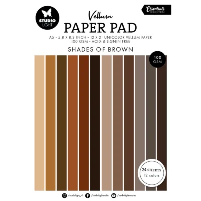 Studio Light Paper Pad "Vellum - Shades of Brown" papir blok gennemsigtig transparent brun mørkebrun sandfarvet hudfarvet