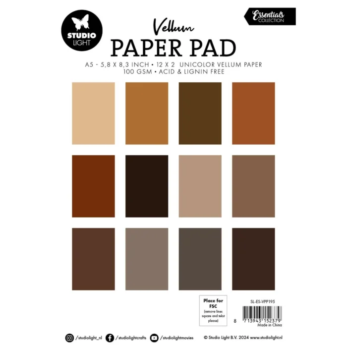 Studio Light Paper Pad "Vellum - Shades of Brown" papir blok gennemsigtig transparent brun mørkebrun sandfarvet hudfarvet