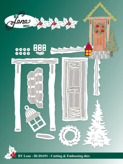 BLD1691 By Lene dies Christmas Door juledør krans lanterne juletræ tag