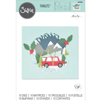 665340 Sizzix Thinlits Die set Winter Woodland negativ bil bjerglandskab