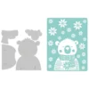 665496 Sizzix Embossing Folder + Thinlits die Cozy Bear bjørn bamse med halstørklæde skandinaviske stjerner snefnug iskrystaller