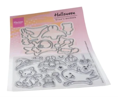 EC0201 Marianne Design Clearstamp + Dies Eline's Animals - Halloween flagermus kat spøgelse slik edderkop stempler stempel