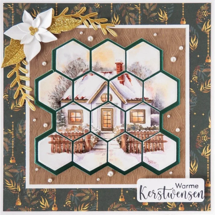 MB0220 Marianne Design Decoupage Mattie's Mooiste Winter Cottages klippeark hytter CR1668 Marianne Design die Pixel Hexagon cutting die bikuber hexagoner heksagoner