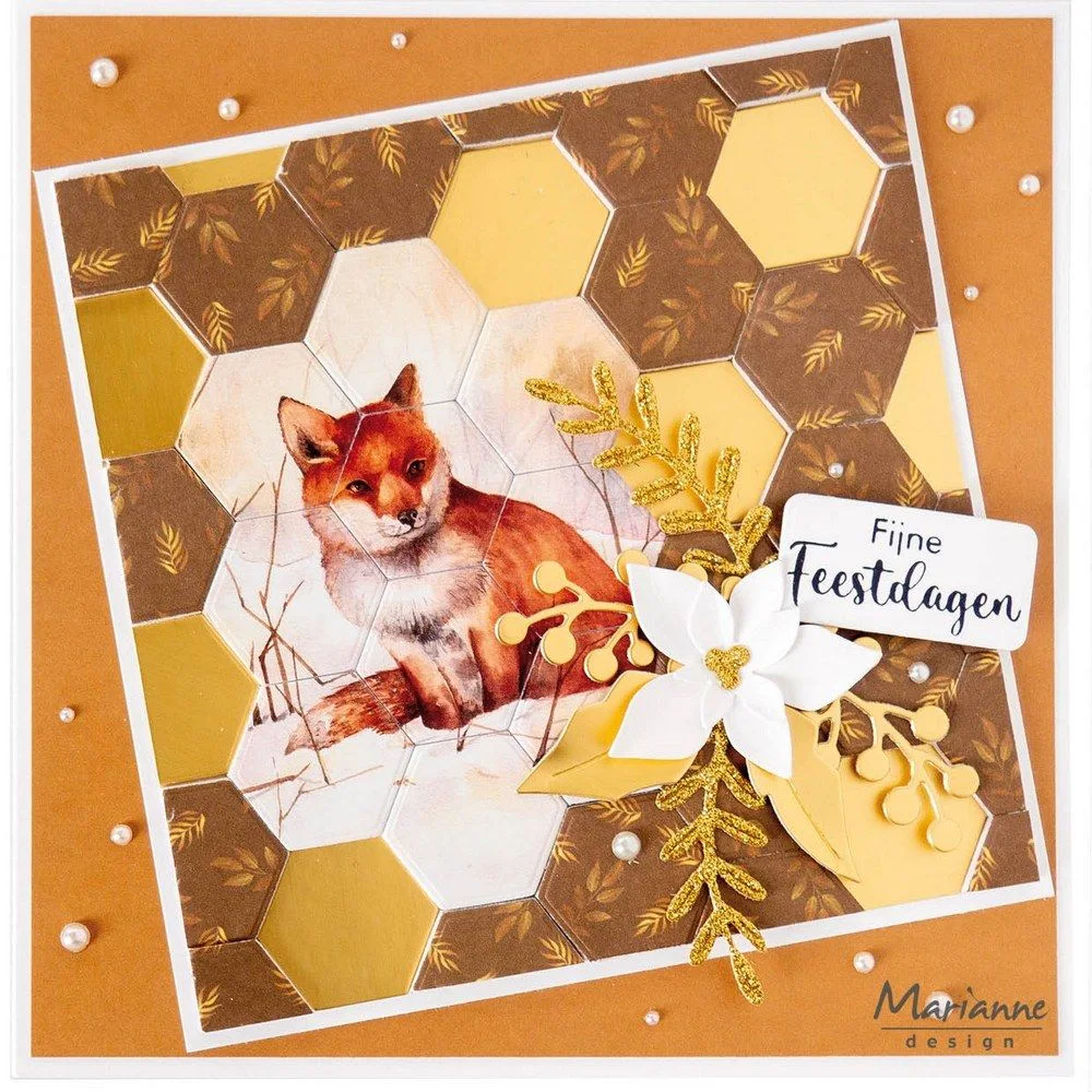 MB0221 Marianne Design Decoupage Mattie's Mooiste Forest Animals klippeark egern ræv rådyr dådyr rensdyr CR1668 Marianne Design die Pixel Hexagon cutting die bikuber hexagoner heksagoner