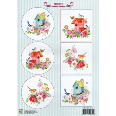 NEVI094 Nellie Snellen Vintage Decoupage Sheet Birds-1 klippeark fugle fuglehuse