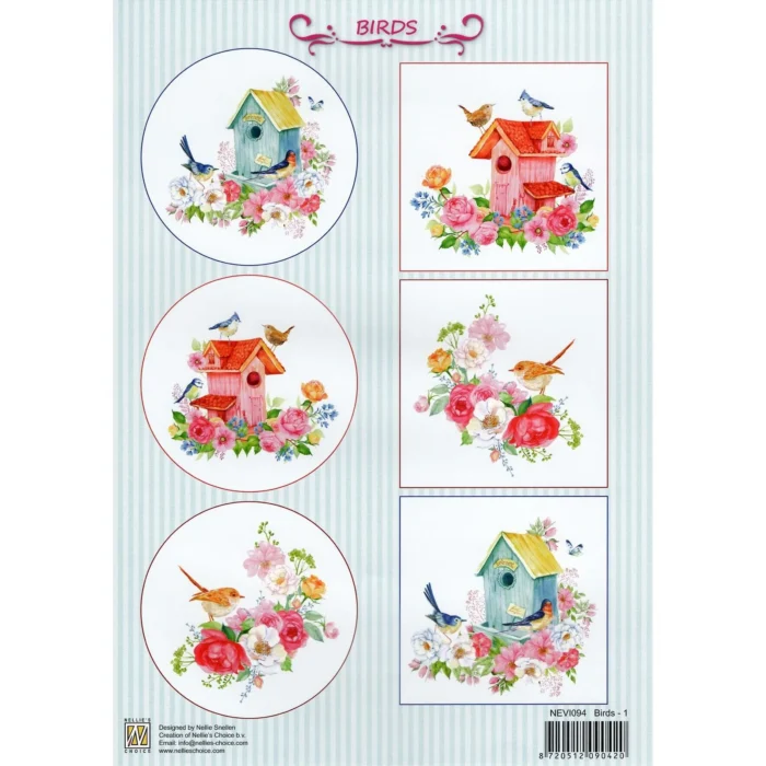 NEVI094 Nellie Snellen Vintage Decoupage Sheet Birds-1 klippeark fugle fuglehuse