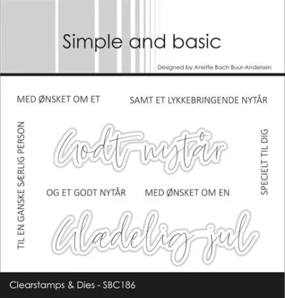 SBC186 Simple and Basic clearstamp + dies Glædelig Jul tekster stempel stempler godt nytår god jul