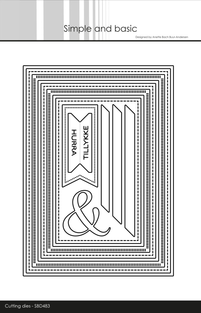 SBD483 Simple and Basic die Combi Striped Frames - 5''x7'' rammer baser striber bannere et tegn hurra tillykke tekster