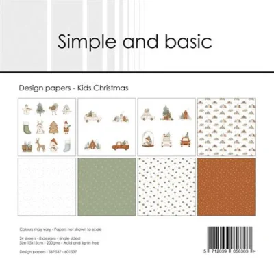 SBP537 Simple and Basic Design Papers Kids Christmas karton papir mønster julemotiver snefnug snemand snemænd biler julemand gaver prikker