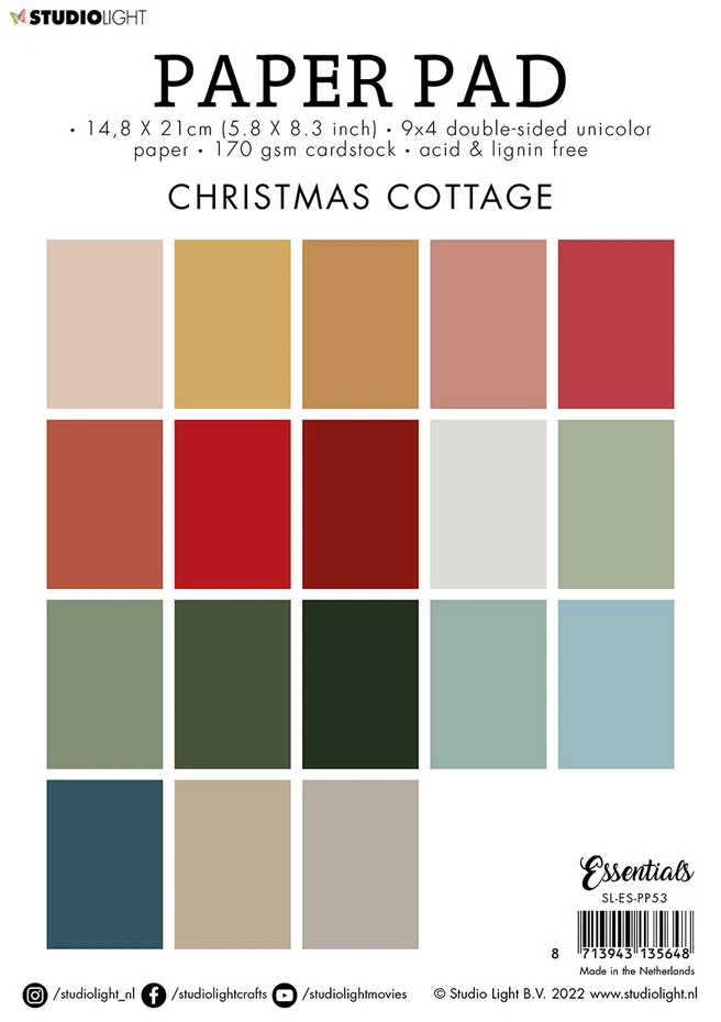 SL-ES-PP53 Studio Light Paperpad Christmas Cottage karton papir blok rød gule brune grønne blå