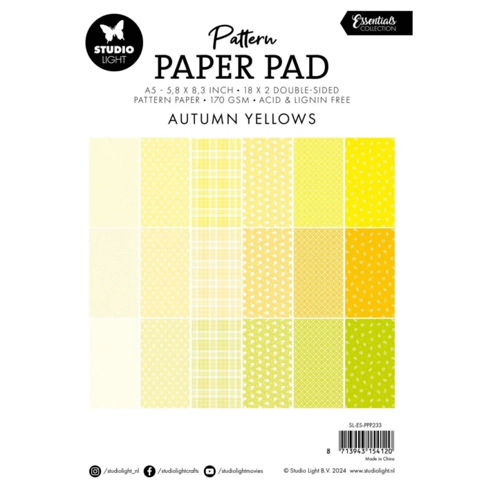 SL-ES-PPP233 Studio Light Pattern Paper Pad Autumn Yellows karton papir mønstret mønster ternet blade chevron striber blade