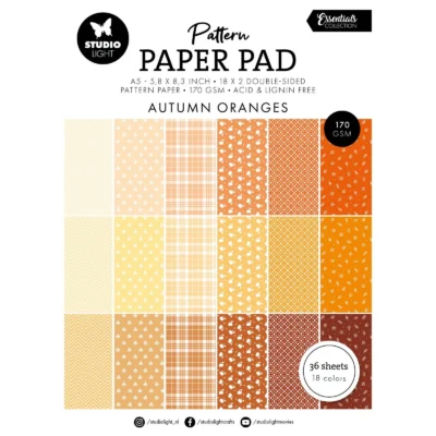 SL-ES-PPP234 Studio Light Pattern Paper Pad Autumn Oranges karton papir mønstret mønster ternet blade chevron striber blade orange halloween efterårsfarver