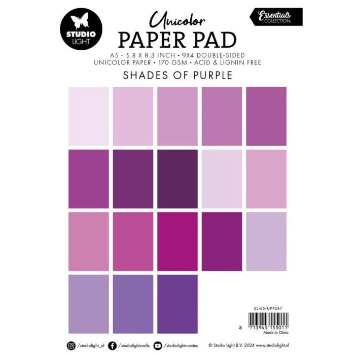 SL-ES-UPP247 Studio Light Essentials Unicolor Paper Pad Shades of Purple karton papir lilla violet blok